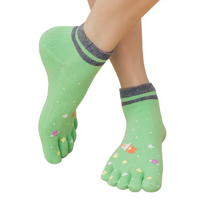 Calcetines de algodón para mujer, antiolor y antibacterianos, con dedos separados, estampado de cohetes